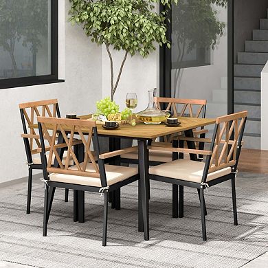 Mondawe 5-Piece Outdoor Dining Set,With 1.9" Umbrella Hole Acacia Wood Table & 4 Cushioned Chairs