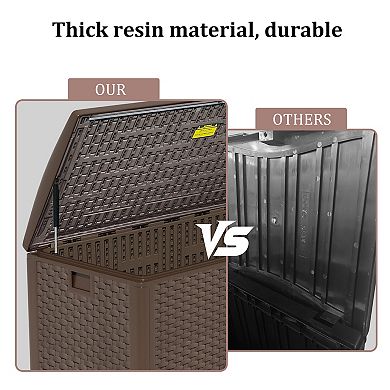 180 Gallon Brown Wicker-Style Deck Box - Large Outdoor Storage Trunk with Secure Lid