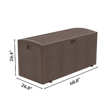 180 Gallon Brown Wicker-Style Deck Box - Large Outdoor Storage Trunk with Secure Lid
