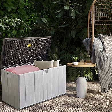 110 Gallon White Outdoor Storage Trunk - Weatherproof Deck Box