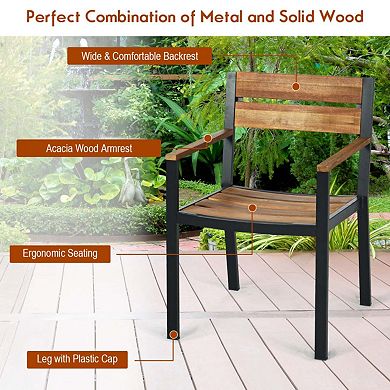 Mondawe 7-Piece Outdoor Set,2.16" Umbrella Hole Solid Acacia Wood Table & Powder-Coated Steel Chairs