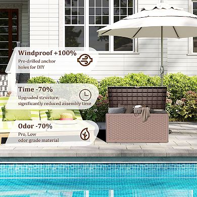 80 Gallon Waterproof PP Deck Box - Brown Outdoor Storage Chest for Patio, Garden, and Backyard