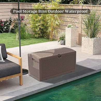 80 Gallon Waterproof PP Deck Box - Brown Outdoor Storage Chest for Patio, Garden, and Backyard