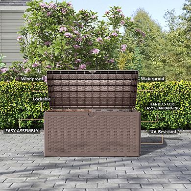 80 Gallon Waterproof PP Deck Box - Brown Outdoor Storage Chest for Patio, Garden, and Backyard