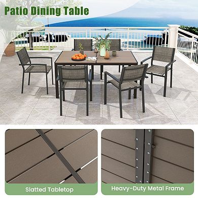 Mondawe 7-Piece Outdoor Dining Set, 59" Large Rectangle Table & 6 Space-Saving Stackable Chairs