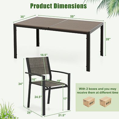 Mondawe 7-Piece Outdoor Dining Set, 59" Large Rectangle Table & 6 Space-Saving Stackable Chairs