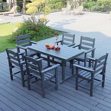 Mondawe 7 Piece All-Weather HDPE Patio Outdoor Furniture Set for 6, Dining Chairs and Table Set