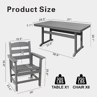 Mondawe 7 Piece All-Weather HDPE Patio Outdoor Furniture Set for 6, Dining Chairs and Table Set