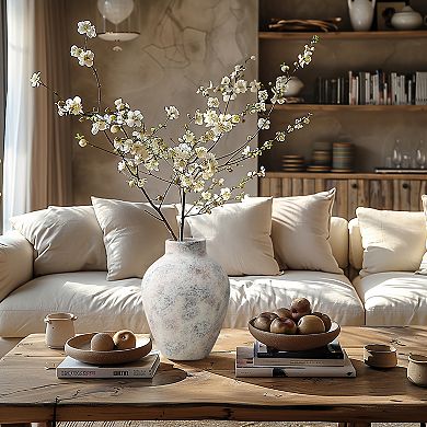 LuxenHome Marble White 12 inch Tall Stoneware Table Vase