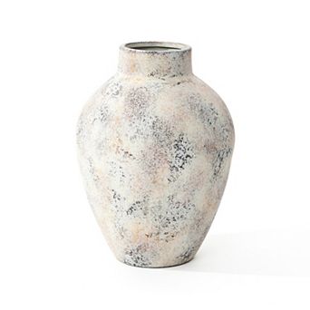 LuxenHome Marble White 15 inch Tall Stoneware Table Vase