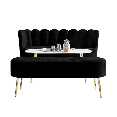 Velvet Sofa With Bench and Coffee Table