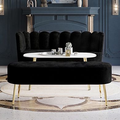 Velvet Sofa With Bench and Coffee Table