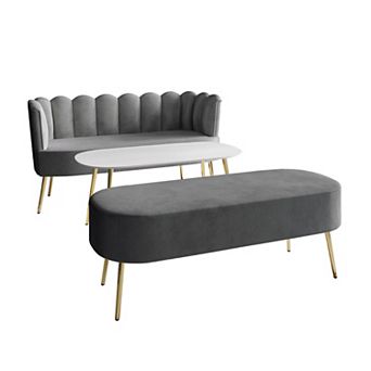 Velvet Sofa With Bench and Coffee Table