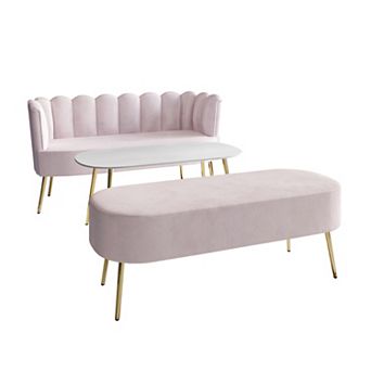 Velvet Sofa With Bench and Coffee Table