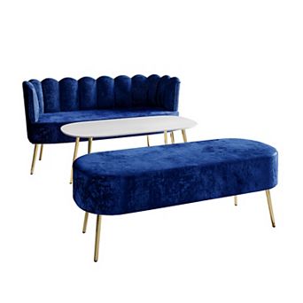 Velvet Sofa With Bench and Coffee Table