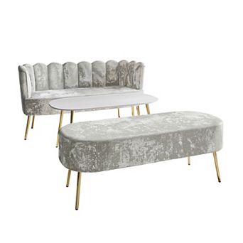 Velvet Sofa With Bench and Coffee Table