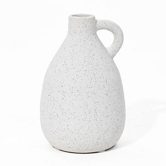 LuxenHome White Ceramic Pitcher Round Vase
