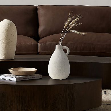 LuxenHome White Ceramic Pitcher Round Vase