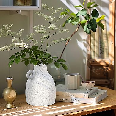 LuxenHome White Ceramic Jug Round Vase