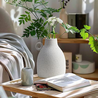 LuxenHome White Ceramic Jug Round Vase