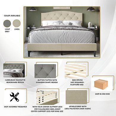 King Size Linen Platform Bed