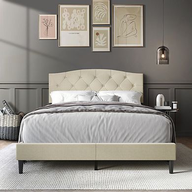 King Size Linen Platform Bed