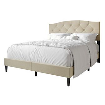 King Size Linen Platform Bed
