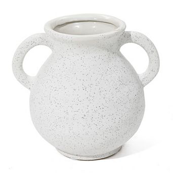 LuxenHome White Ceramic Jug Round Vase With Two Handles