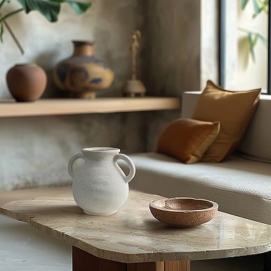 LuxenHome White Ceramic Jug Round Vase With Two Handles