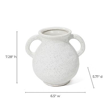 LuxenHome White Ceramic Jug Round Vase With Two Handles