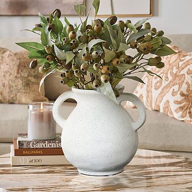 LuxenHome White Ceramic Jug Round Vase With Two Handles