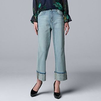 Petite Simply Vera Vera Wang Embellished High Rise Ankle Jeans