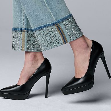 Petite Simply Vera Vera Wang Embellished High Rise Ankle Jeans