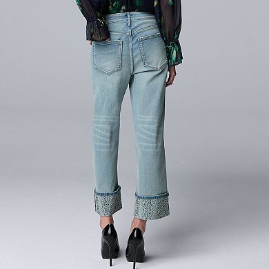 Petite Simply Vera Vera Wang Embellished High Rise Ankle Jeans