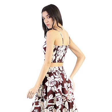 Women's 2-Piece Floral Print Smocked Crop Top Knee Length Asymmetrical Skirt Set