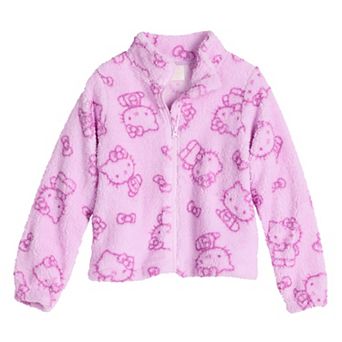 Girls 7-16 Hello Kitty And Bows Full Zip Woobie Jacket