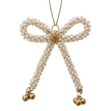 St. Nicholas Square White Beaded Bow Christmas Ornament