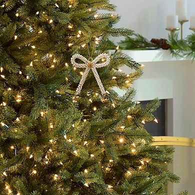 St. Nicholas Square White Beaded Bow Christmas Ornament