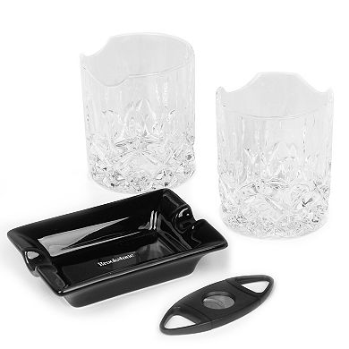 Brookstone Reserve Whiskey & Cigar Set with Glasses and Accessories