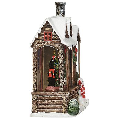 Roman Lighted Swirl Cabin with Bear Decorating Tree Table Decor