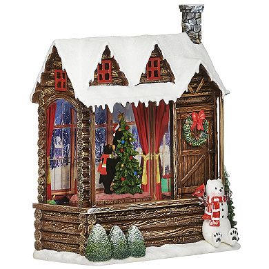 Roman Lighted Swirl Cabin with Bear Decorating Tree Table Decor