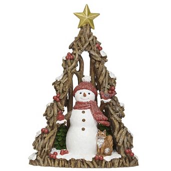 Roman 11" Lighted Snowman with Fox Cutout Table Decor