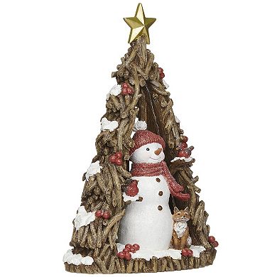 Roman 11" Lighted Snowman with Fox Cutout Table Decor