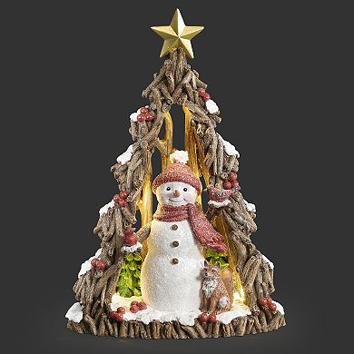 Roman 11" Lighted Snowman with Fox Cutout Table Decor