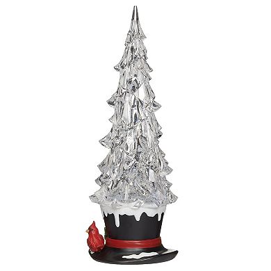 Roman 13" Lighted Swirl Top Hat Tree Table Decor with Cardinal