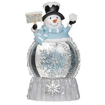 Roman 9.5" Lighted Swirl Snowman with Rotating Snowflake Table Decor