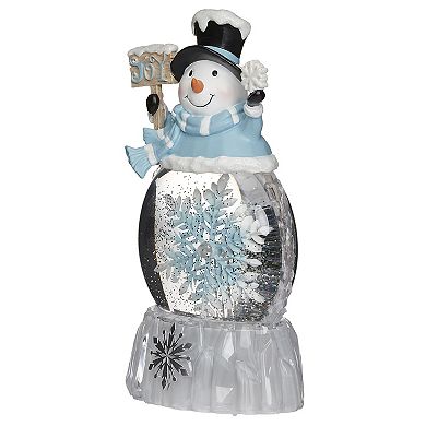 Roman 9.5" Lighted Swirl Snowman with Rotating Snowflake Table Decor