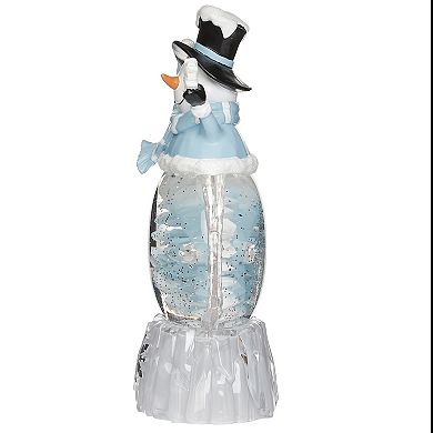 Roman 9.5" Lighted Swirl Snowman with Rotating Snowflake Table Decor