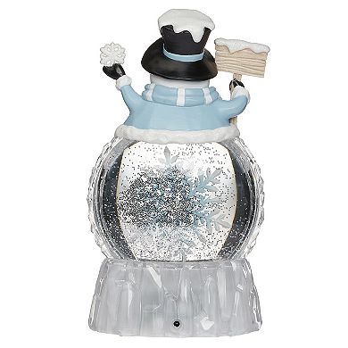 Roman 9.5" Lighted Swirl Snowman with Rotating Snowflake Table Decor