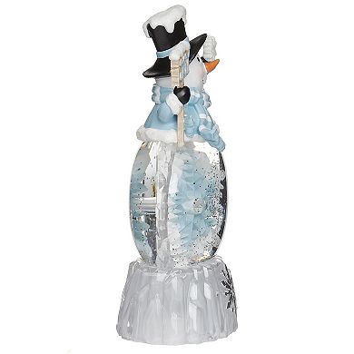 Roman 9.5" Lighted Swirl Snowman with Rotating Snowflake Table Decor